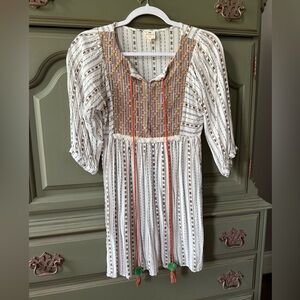 Hayden White and Orange Smocked 3/4 Sleeve Blouse